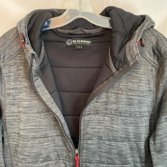 BC Clothing Expedition Heathered Grey Mountain Hooded Jacket Mens LG - Picture 4 of 15